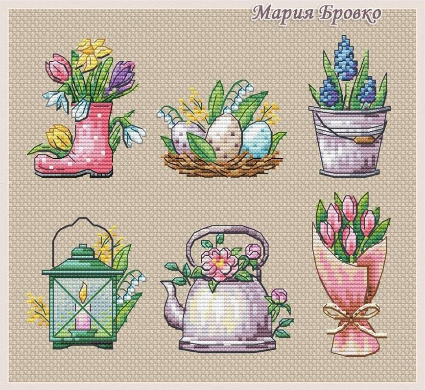 Бровко вышивка схемы. Вышивка крестом миниатюры Весна. Вышивка крестом весенние миниатюры. Схемы вышивка миниатюры Весна. Схемы вышивки Марии Бровко.